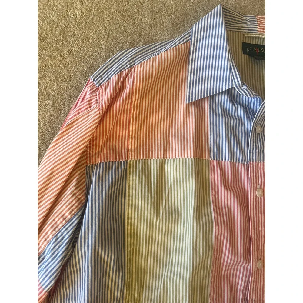 Vintage 90s J. Crew Men's Patchwork Striped Button Down Shirt Oversized- Size‎ L